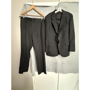 Kuppenheimer Suit Mens 42 37x34 Black 100% Wool 2 Piece Jacket Pants Formal FLAW
